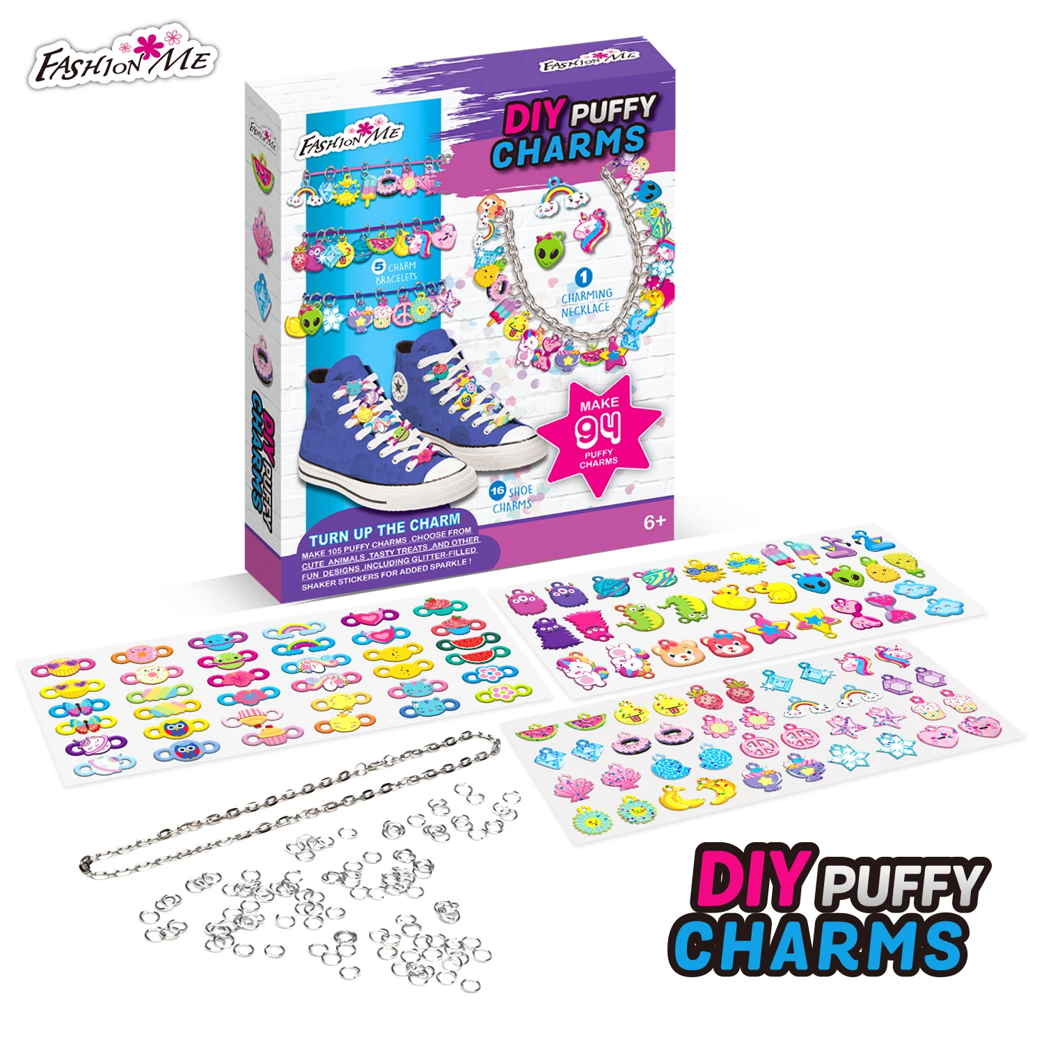 DIY Puffy charms Bracelet  Necklace Bangles Fashion Set For Kits with Easy Puffy Sticker decoration  toy set