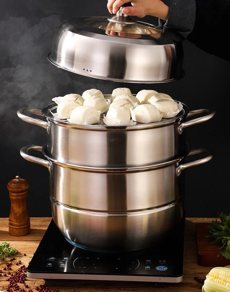 Double layer and three-layer steamer 2021 customized household cooking stainless steel steam food 201 stainless steel