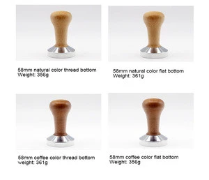 Espresso coffee accessories custom barista tools 51mm  53mm  58mm  58.5mm stainless seal 304 coffee tamper with wood handle