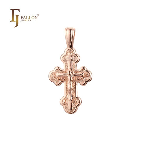 F86100333 FJ Fallon Fashion Jewelry Orthodox cross budded pendant Plated in Rose Gold brass based