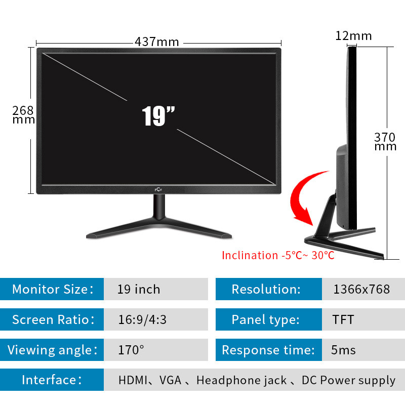 Buy Factory Wholesale 19 Inch Computer Monitor Black Flat Led Screen ...