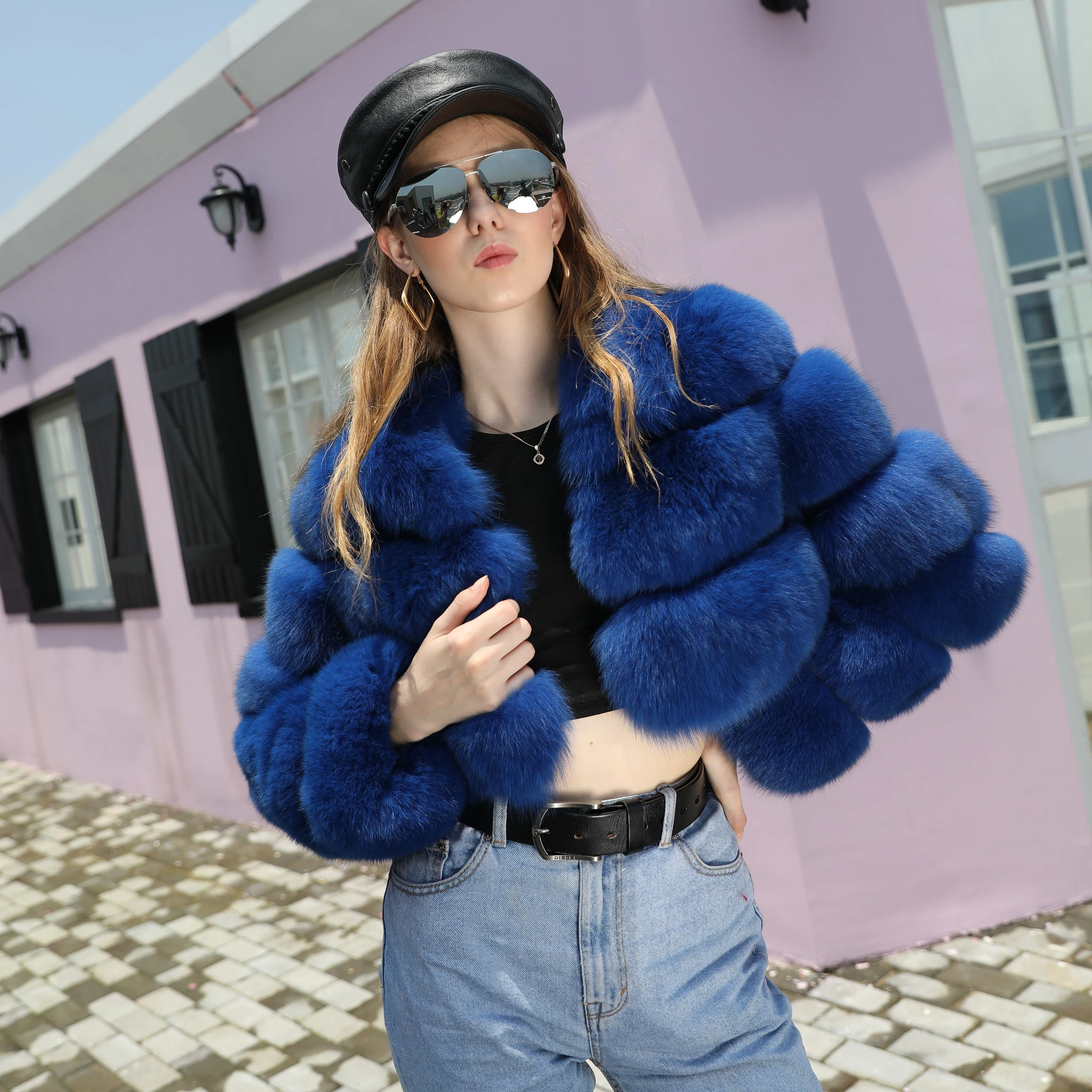 Factory wholesale price fashion fur womens coat cropped real fox fur coat women