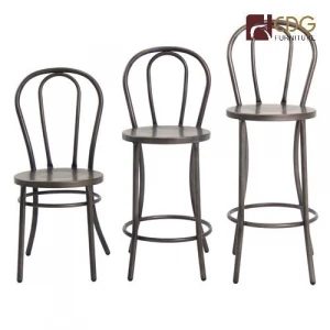 Famous Design High Bar Stool In Solid Steel Frame Metal Bent Wood Counter Restaurant Use Bar Stool