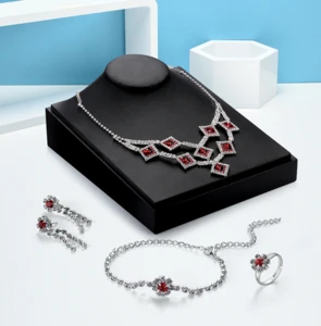 Fashion &amp; Costume Jewelry Sets Red Square Crystal Gemstone  White gold Plated Alloy jewelry