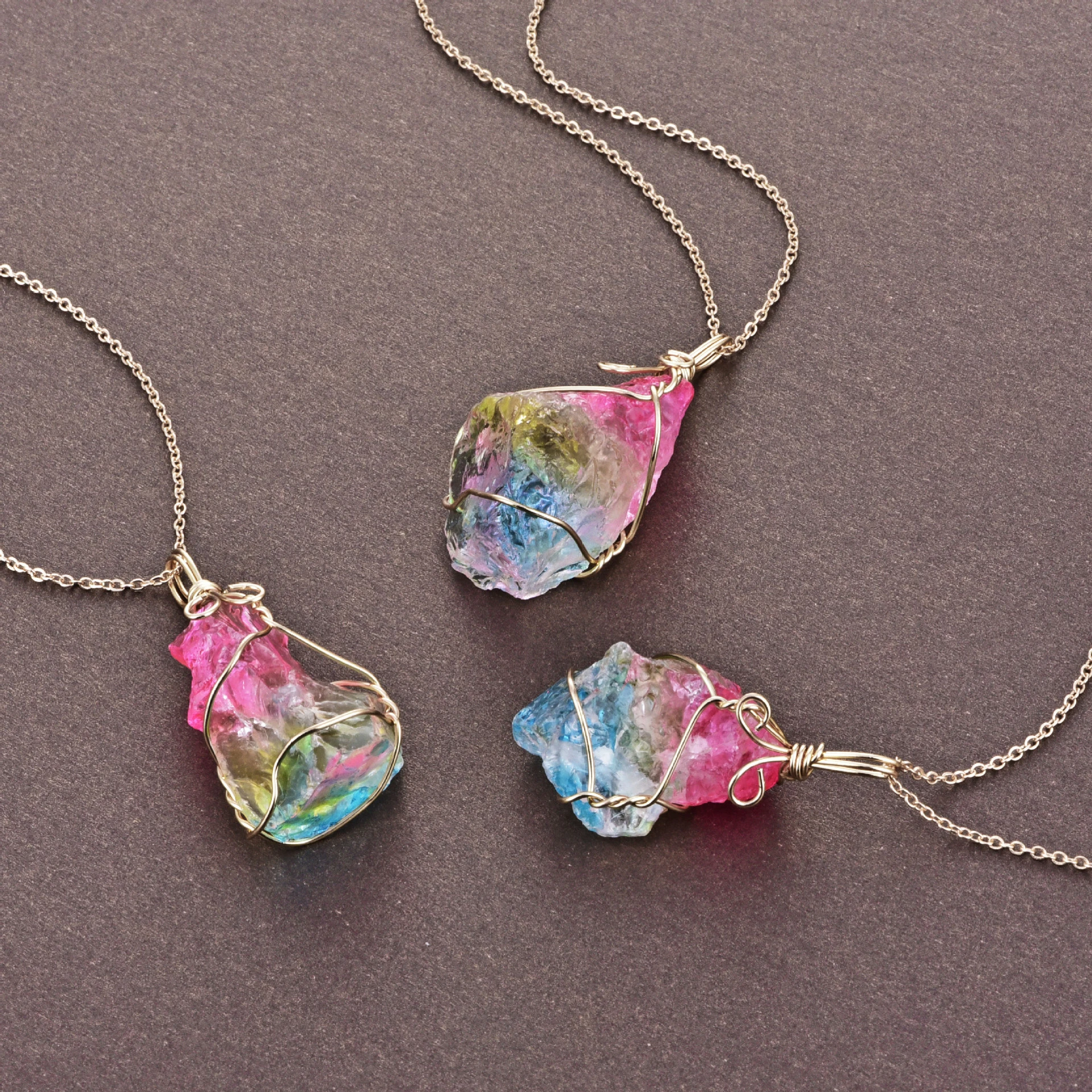 Fashion Hot Sale Color Artificial Crystal Pendant Necklace Transparent Jewelry Decoration Women Necklace