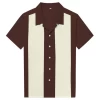 Fashion hot sale custom logo Retro comfort short sleeve cotton contrast panel bowling shirts