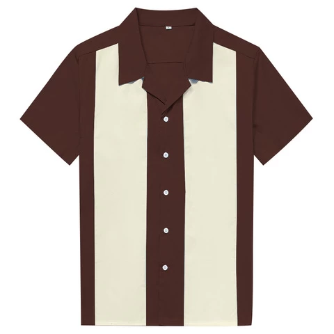 Fashion hot sale custom logo Retro comfort short sleeve cotton contrast panel bowling shirts