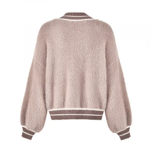 fashionstar style casual 100% wool fluffy puff sleeve girls women knitted regular cardigan warm sweaters soft wholesale