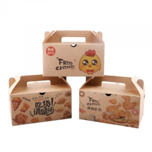 Fast Food Lunch Takeaway Packaging Disposable Carry Out Custom Printed Burger Snack Kraft Paper Roast Fried Chicken Boxes