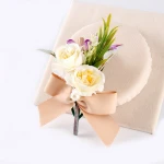 Female Wedding Boutonniere Handmade Enamel Men Broche Pin Ribbon Korean Pink Kids Corsage Artificial Flower Brooch For Groom