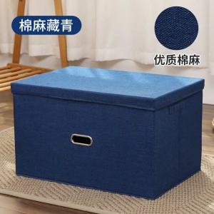 Foldable Toys Storage Box with Lid Cotton Linen,Large Collapsible Home Closet Storage Organizer,Dustproof Clothes Storage Box