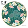 Fresh plate dinnerware green&pink flower creative gold rim charger plate for event&catering&rental wedding supplies decor plate