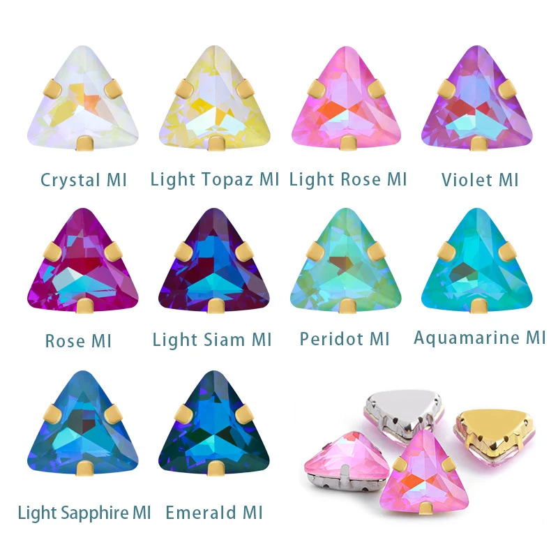 Garments Shoes Bags Diy Gold Claw Settings triangle Shapes AB Glass strass Crystal Sew On Rhinestone