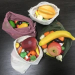 GoEco Reusable Fruit Bags and Vegetable Bags Set of 4 Fruit Net Vegetable Net Including Bread Bag Shopping Net Made of Cotton#