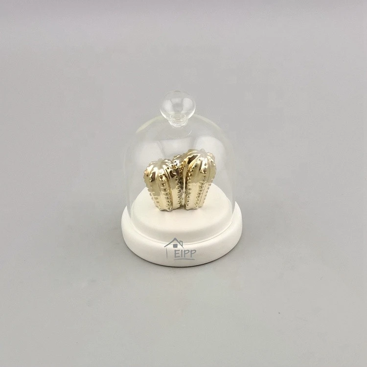 Gold Cactus Ornaments  with Clear Glass Shade and White Ceramic Stand Decoration
