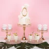 gold silver wedding cake stand set topper  luxury metal mirror decorations supplies Dessert party Pearl plate wedding suit