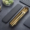 Golden 9PCS Travel Portable 18/8 Stainless Steel Gold wedding Cutlery Set knife Fork Spoon Baba Straws Metal Flatware set