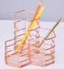 Golden Wire Mesh Brush Pot Pen Holder Metal Pen Pot Hollow Multifunction Hexagon Makeup Brush Vase Stationery Storage Organizer