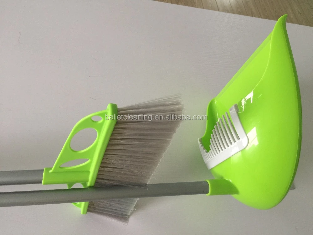 good selling good quality plastic broom and dustpan set stainless steel PET bristles