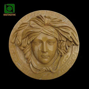 Hand carving Yellow Marble Wall Relief Sculpture
