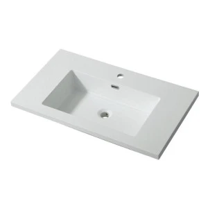 Hangzhou High Quality Gloss White Countertop Artificial Stone Resin Wash Basin For Bathroom Cabinet Vanity