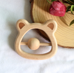 Heybabee Custom Beech Wood Bear Teether educational toys Wooden Baby Rattle Teething Toy