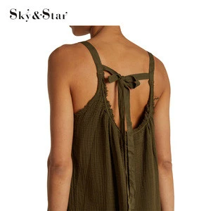 High quality khaki green scoop neck 100%cotton chinese traditional dress