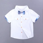 High quality kids boys checkered bowknot blouse and pants organic baby clothing set of clothes