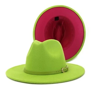 High Quality Two Tone  Green Women&#39;s  Fedora Hat With Pu Belt