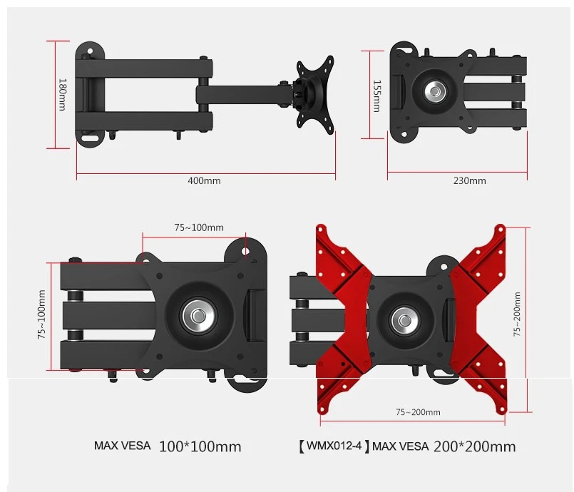 High Quality Wall Mounted Brackets Full-Motion TV Wall Mount   14-32 BSS012-3