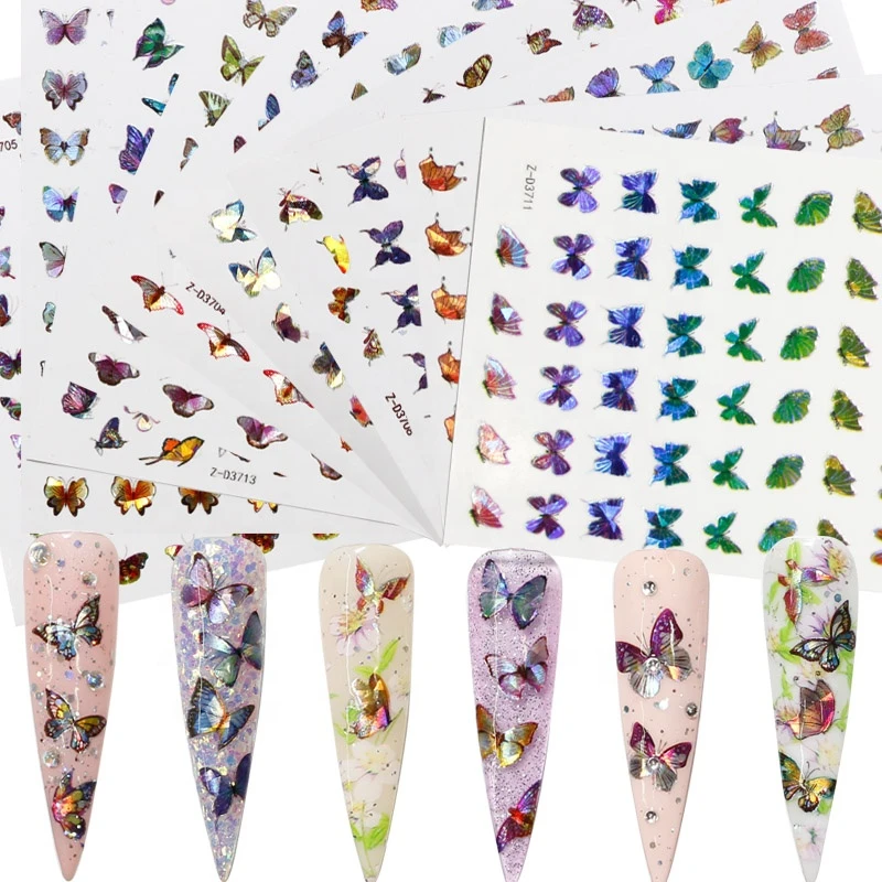 Holographic 1PCS/PACK Flying Butterfly 3D Manicure Decal Sticker ZD3700-3717 Nail Decoration Butterfly Sticker