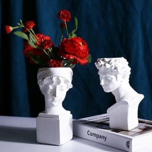 Home Decoration Resin Vase Art Head Statue Makeup Brush Holder Sculpture 100% Safe for Srtists