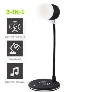 Hot sale 3-in-1 multifunctional LED table lamp with bluetooth speaker and wireless charger indoor foldable desktop night light