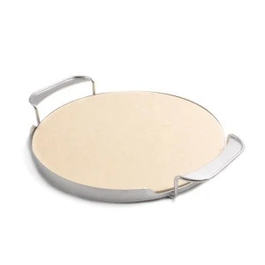 Hot Sale BBQ Ceramic Grill Pizza Stone With Stainless Steel Handles