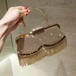 Hot sale crystal tassels bling diamond women handbags ladies shoulder rhinestone evening bag clutch purse