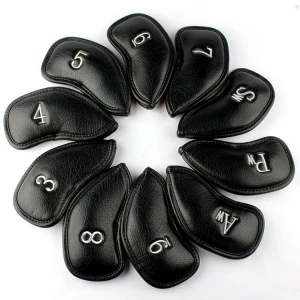 Hot Sale Embroidery Black Color PU Leather Golf Club Head Cover Iron Head Cover