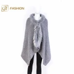 Hot Sale Jtfur Women Real Raccoon Fur Knitted Stole Shawl Fashion Ladies Fuzzy Fur Poncho