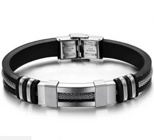 Hot Stainless steel silicone bracelet men jewelry wristband punk style men bracelet jewelry