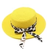HT-1455 Hot Selling Classic Women Panama Plain Straw Beach Hats Bow Knot Ladies Straw Fedora Hat