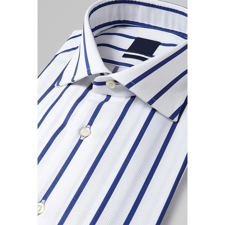 in season popular slim business MTM Italian wide  stripe white and blue long sleeve dress stripe shirt mens