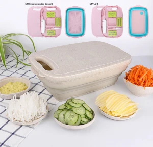 kitchen accessories gift set multifunctional slitting planer rectangular collapsible foldable silicone cutting board colander