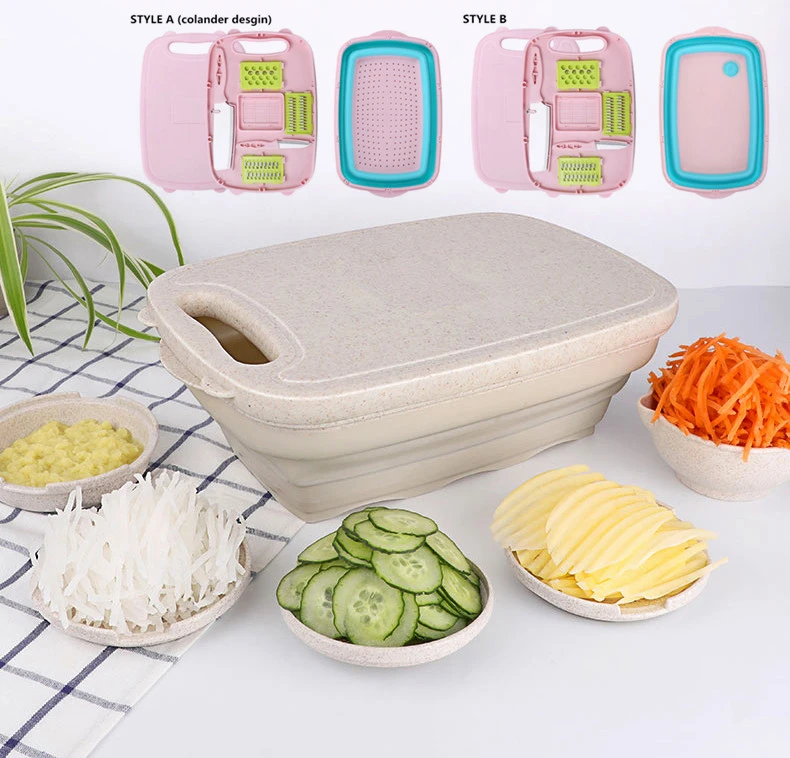 kitchen accessories gift set multifunctional slitting planer rectangular collapsible foldable silicone cutting board colander