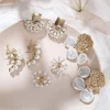 Korean simple fashion flower pearl earrings jewelry gold plated stud retro pearl earring for women