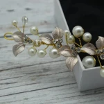 Korean Style Metal Leaves Hairpins,Wholesale Photography Props Bridal Hair Accessories,Beaded Hair Clips Decoration