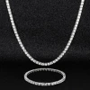 KRKC Silver White Rose Gold Plated Iced Out CZ Chain Jewelry Tennis Choker Necklace Mens Hip Hop Diamond Tennis Chain for Women