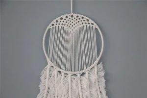 Macrame Wall Hanging Tapestry 100% Cotton Rope Dream Catcher Plume White Handmade Hand-woven Bohemian Style Wall Art Home Decor