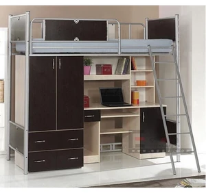 Metal Frame College Dorm Loft Bed With Study Table