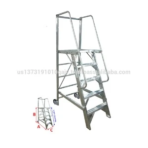 Metallic Ladder 2-1/2 Foot Rolling Platform Ladder Heavy Duty Slip Resistant