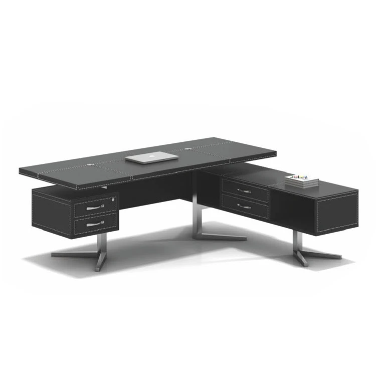Modern design luxury office desk MDF wrap PU leather L shaped executive desk office furniture