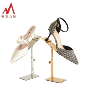 Modern gold polished metal height adjustable shoe display stand